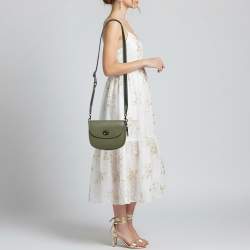 Pre Owned حقيبة كوتش كروس بودي جلد أخضر زيتوني ويلُو سادل