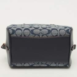 Pre Owned حقيبة كوتش سيدني دينيم وتقليم جلد بلون أزرق بحري