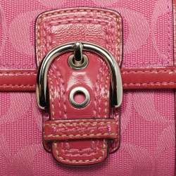 Pre Owned Coach Buckle Pink/Beige Signature Fabric and Patent Leather Compact Wallet