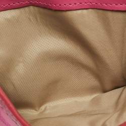 Pre Owned Coach Buckle Pink/Beige Signature Fabric and Patent Leather Compact Wallet