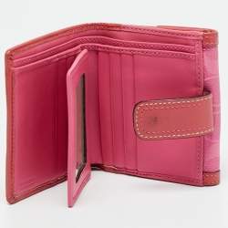 Pre Owned Coach Buckle Pink/Beige Signature Fabric and Patent Leather Compact Wallet