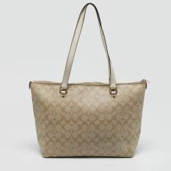 Pre Owned Coach Gallery Beige Signature Coated Canvas Tote
