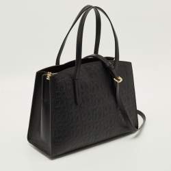 مملوكة مسبقًا حقيبة يد كوتش تشارلي جلد محفور بشعار أسود