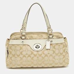 مملوكة مسبقًا Coach Penelope Beige/Off White Signature Canvas and Snake Trim Suede Satchel