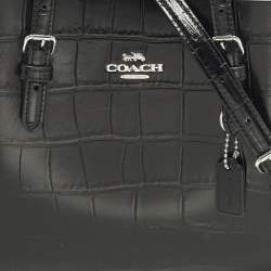 Pre Owned Coach Mollie 25 Black Croc Embossed Leather Tote