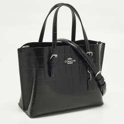 Pre Owned Coach Mollie 25 Black Croc Embossed Leather Tote