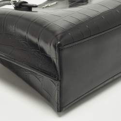 Pre Owned Coach Mollie 25 Black Croc Embossed Leather Tote