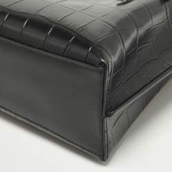 Pre Owned Coach Mollie 25 Black Croc Embossed Leather Tote