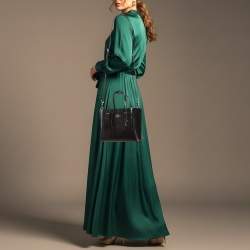 Pre Owned Coach Mollie 25 Black Croc Embossed Leather Tote