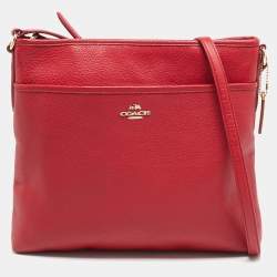 Pre Owned Coach File Red Leather Crossbody Bag