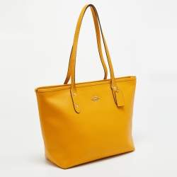 Pre Owned Coach City Yellow Leather Zip Shopper Tote