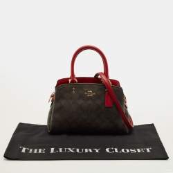 مملوكة مسبقًا Coach Lillie Carryall Mini Dark Brown/Red Signature Coated Canvas and Leather Satchel
