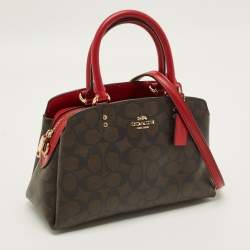 مملوكة مسبقًا Coach Lillie Carryall Mini Dark Brown/Red Signature Coated Canvas and Leather Satchel