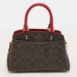 مملوكة مسبقًا Coach Lillie Carryall Mini Dark Brown/Red Signature Coated Canvas and Leather Satchel