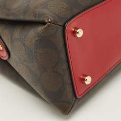 مملوكة مسبقًا Coach Lillie Carryall Mini Dark Brown/Red Signature Coated Canvas and Leather Satchel