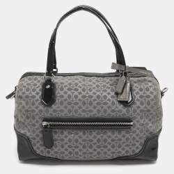 Pre Owned Coach Poppy Grey/Black Canvas and Patent Leather East West Satchel