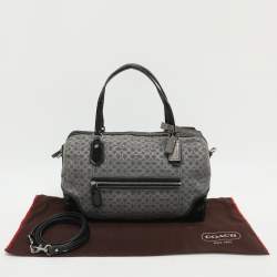 Pre Owned Coach Poppy Grey/Black Canvas and Patent Leather East West Satchel