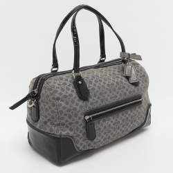 Pre Owned Coach Poppy Grey/Black Canvas and Patent Leather East West Satchel