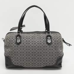 Pre Owned Coach Poppy Grey/Black Canvas and Patent Leather East West Satchel