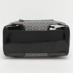 Pre Owned Coach Poppy Grey/Black Canvas and Patent Leather East West Satchel