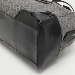 Pre Owned Coach Poppy Grey/Black Canvas and Patent Leather East West Satchel