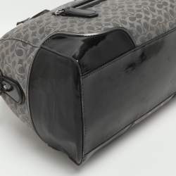 Pre Owned Coach Poppy Grey/Black Canvas and Patent Leather East West Satchel