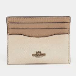 Pre Owned Coach Colorblock Beige Leather Card Holder