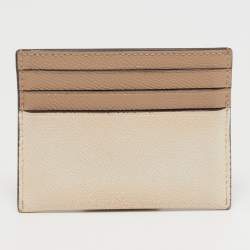 Pre Owned Coach Colorblock Beige Leather Card Holder