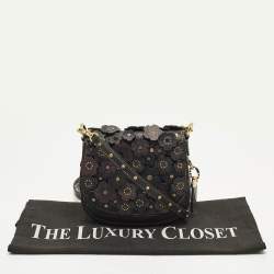 Pre Owned حقيبة كروس كتف كوتش جور معتق أزهار جلد أسود/برغندي