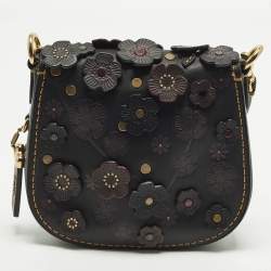 Pre Owned حقيبة كروس كتف كوتش جور معتق أزهار جلد أسود/برغندي