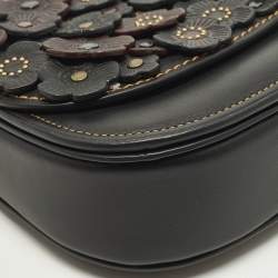 Pre Owned حقيبة كروس كتف كوتش جور معتق أزهار جلد أسود/برغندي