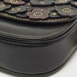 Pre Owned حقيبة كروس كتف كوتش جور معتق أزهار جلد أسود/برغندي