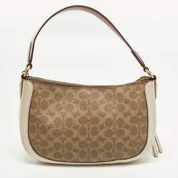 Pre Owned Coach Sutton Off White/Brown Signature Coated Canvas and Leather Crossbody Bag