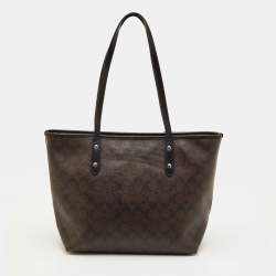 Pre Owned Coach City Zip Dark Brown/Black Signature Coated Canvas and Leather Tote
