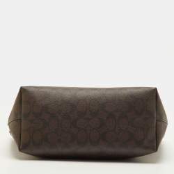 Pre Owned Coach City Zip Dark Brown/Black Signature Coated Canvas and Leather Tote