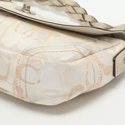 Pre Owned حقيبة كتف كوتش كانفاس مطبوع شعار الماركة بيج/كريمي وجلد