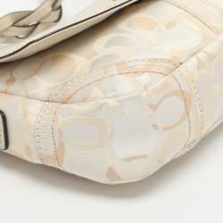 Pre Owned حقيبة كتف كوتش كانفاس مطبوع شعار الماركة بيج/كريمي وجلد