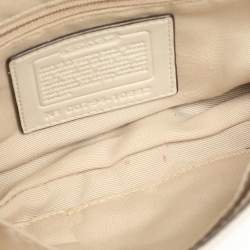 Pre Owned حقيبة كتف كوتش كانفاس مطبوع شعار الماركة بيج/كريمي وجلد