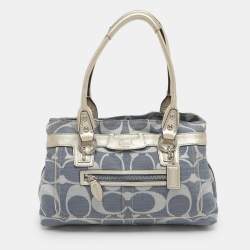 Pre Owned Coach Penelope Blue/Gold Signature Canvas and Leather Shoulder Bag