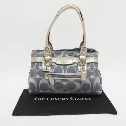 Pre Owned Coach Penelope Blue/Gold Signature Canvas and Leather Shoulder Bag