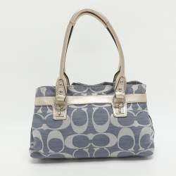 Pre Owned Coach Penelope Blue/Gold Signature Canvas and Leather Shoulder Bag