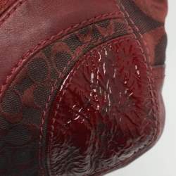 Pre Owned Coach Patchwork Burgundy Fabric and Leather Shoulder Bag