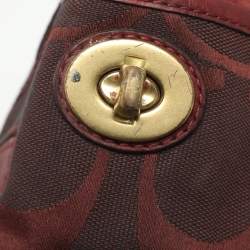 Pre Owned Coach Patchwork Burgundy Fabric and Leather Shoulder Bag