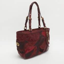 Pre Owned Coach Patchwork Burgundy Fabric and Leather Shoulder Bag