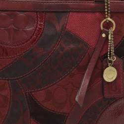 Pre Owned Coach Patchwork Burgundy Fabric and Leather Shoulder Bag