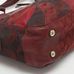Pre Owned Coach Patchwork Burgundy Fabric and Leather Shoulder Bag