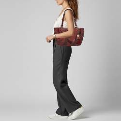 Pre Owned Coach Patchwork Burgundy Fabric and Leather Shoulder Bag