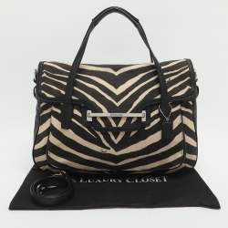 Pre Owned Coach Taylor Black/Light Beige Zebra Print Canvas Satchel
