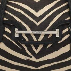 Pre Owned Coach Taylor Black/Light Beige Zebra Print Canvas Satchel