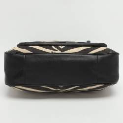 Pre Owned Coach Taylor Black/Light Beige Zebra Print Canvas Satchel
